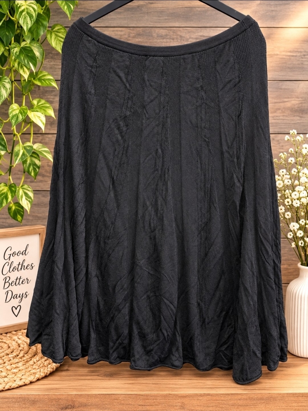 Black Cable-Knit A-Line Women’s Skirt